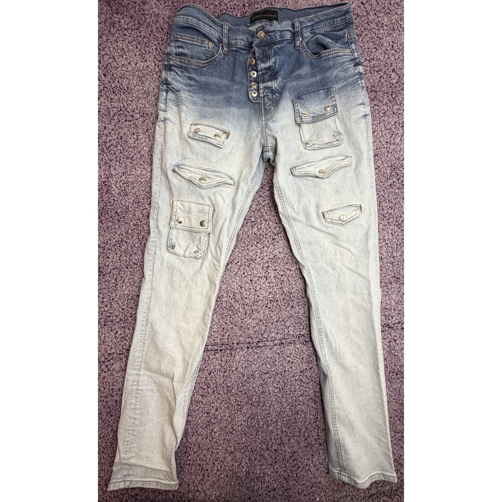 Art Meets Chaos Men's Jeans Size 36 Cargo Pocket Button Fly Skinny Denim